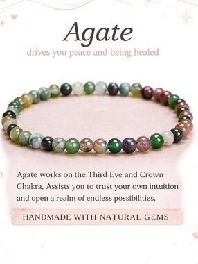 Agate Beaded Stretch Bracelet Green Tones Handmade Womens Jewelry Boho Gift New